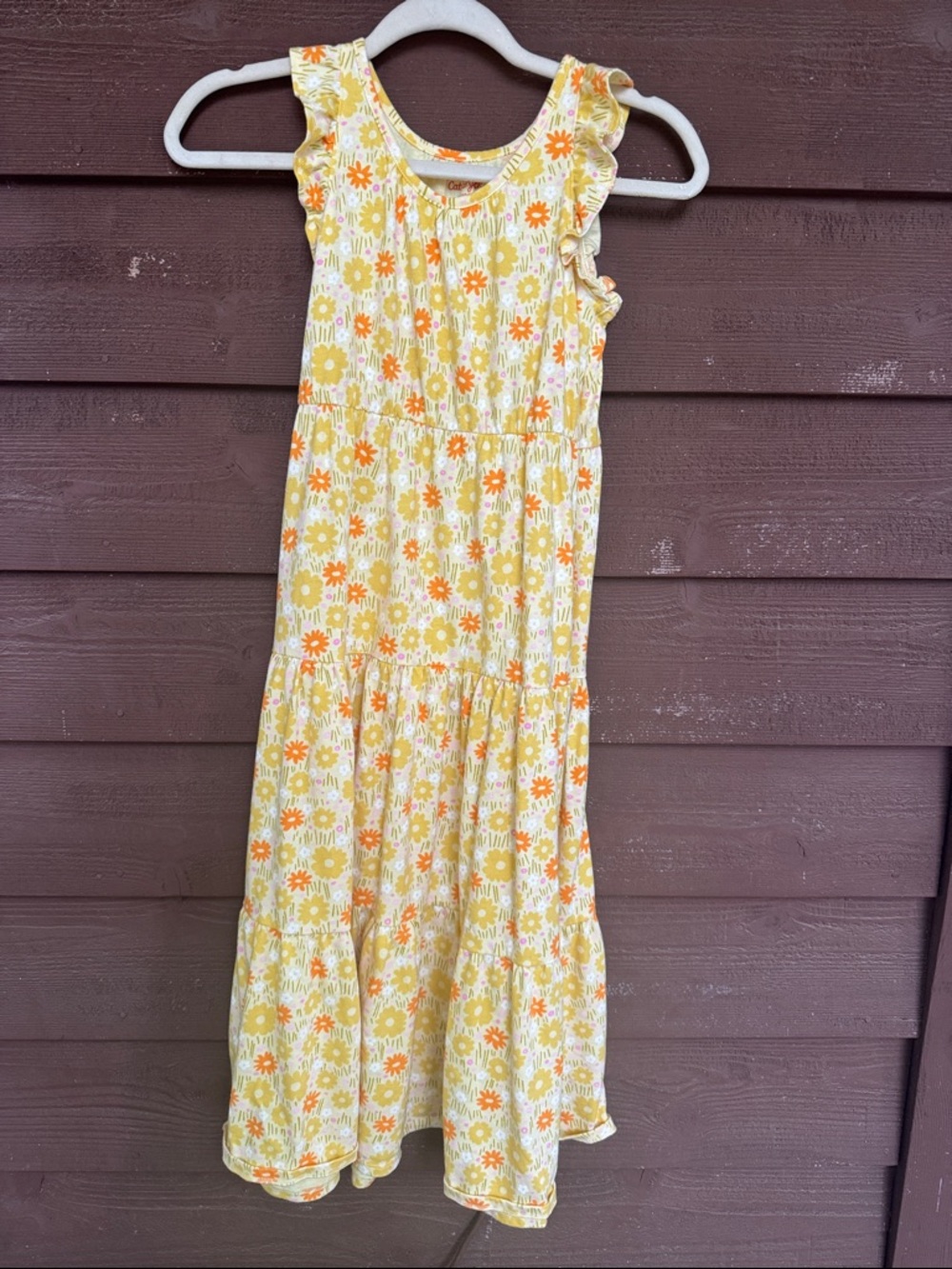 Cat & Jack Yellow Floral Tiered Maxi Dress with Orange Flowers size L (10/12)